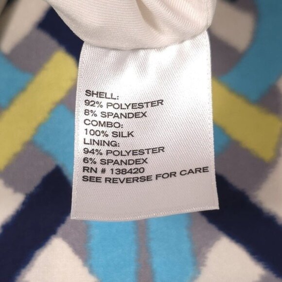 Etcetera Women's Shift Dress Size 8 Geometric Multicolor VNeck Combo 100% SILK - Picture 11 of 12